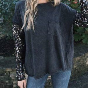 Sequin Distressed Celine Tee